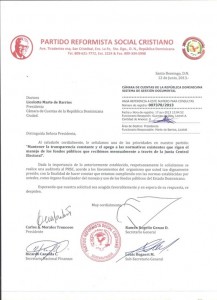 facsímil de la comunicacion del prsc a la Cámara de Cuentas.