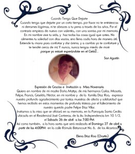 Agradecimiento e Invitacion Misa Novenaria